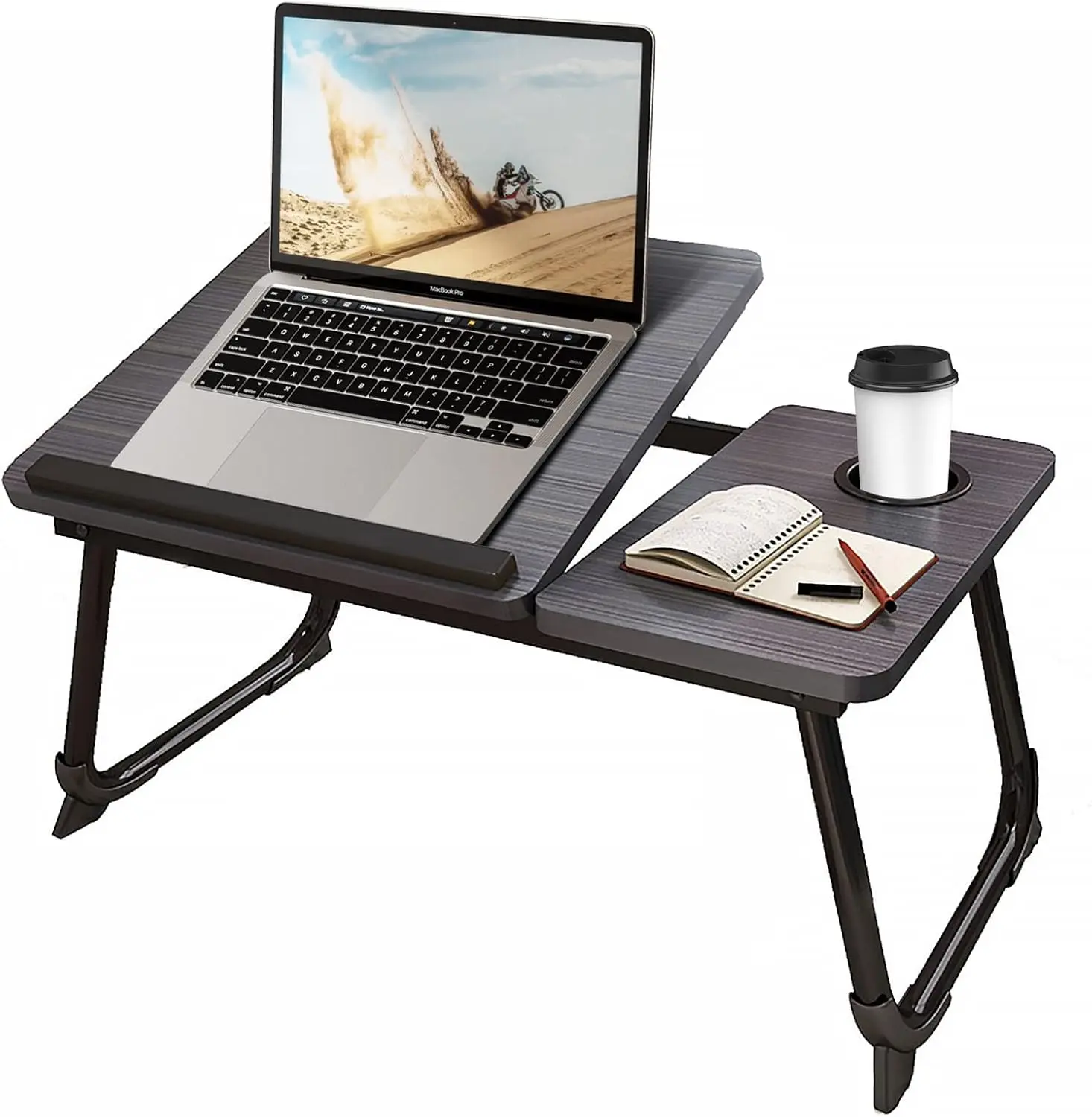 "Adjustable Lap Desk for Bed or Couch – Foldable Legs, Comfortable Working in Bed, Home Office Tray, Breakfast Table with Cup Holder, Watch Movies, Laptop Stand for Bed, Portable Desk for Reading or Laptop, Black"