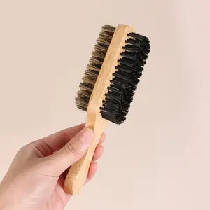 Double-Sided Wooden Beard Brush with Handle for Men's Grooming, Ideal for Beard Care and Hair Styling, Features Boar and Nylon Bristles