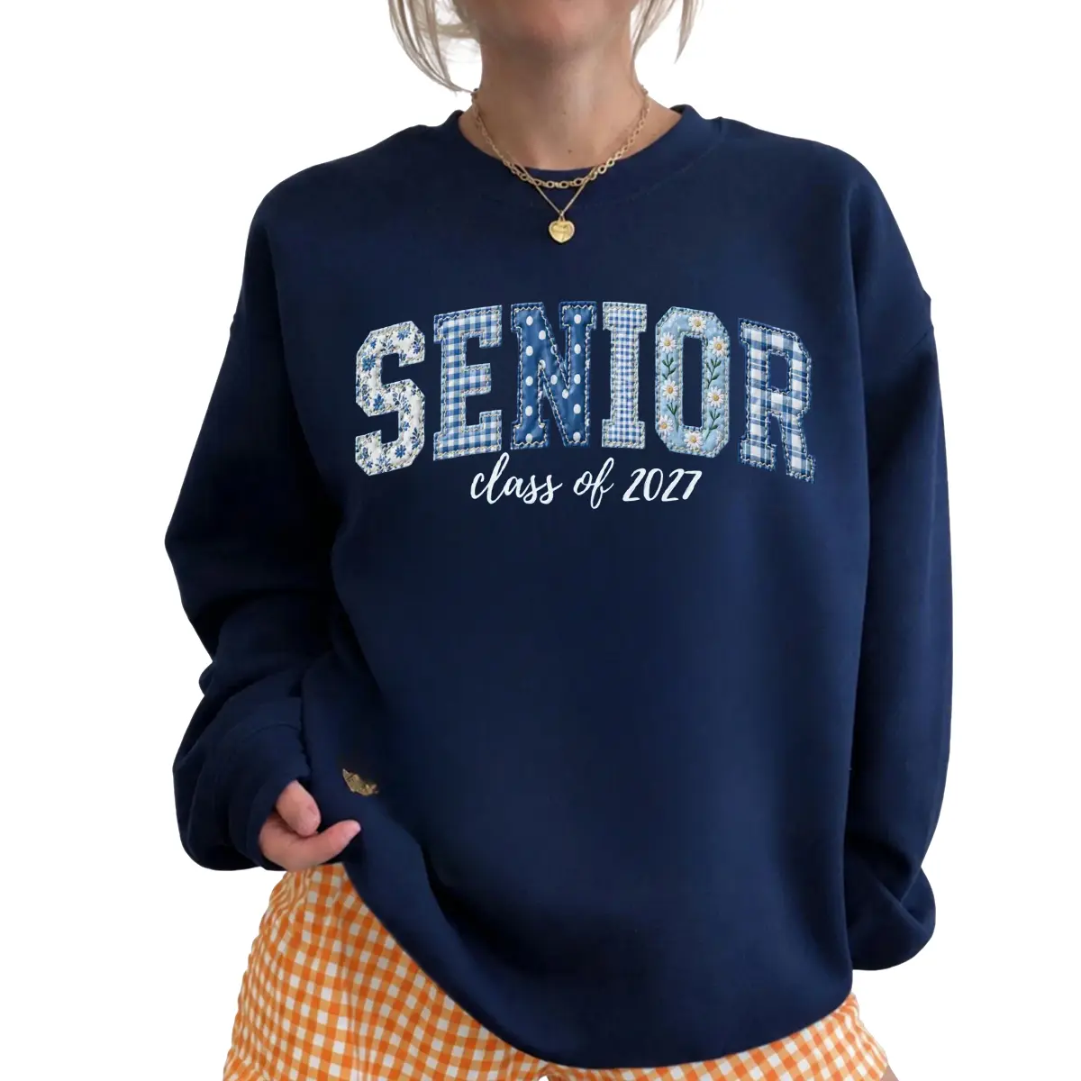 Senior 2027 Floral Faux Patchwork Sweatshirt – Graduation Outfit High School Senior
