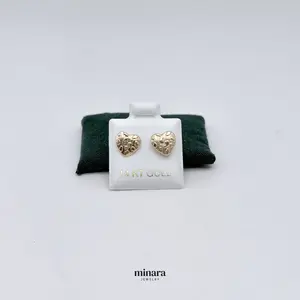 14K Gold Nugget Heart Earring