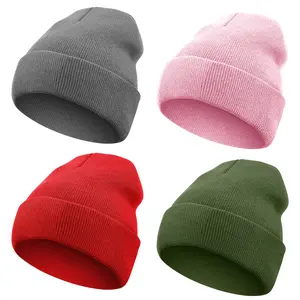 Unisex 2 or 4 Piece Fisherman Beanie Trawler Beanie Watch Hat Short Knit Cuff Roll up Edge Skullcap in Grey Black Olive White