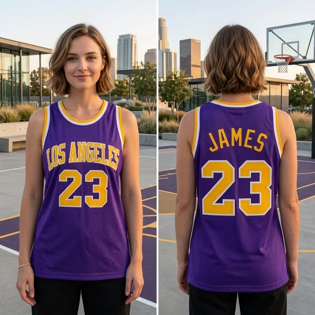 James Los Angeles Basketball Mesh Jersey, Lake Show Classic Purple Mesh Tank Top Breathable Fabric with Yellow Accents #23, Perfect Gift for Basketball Fan