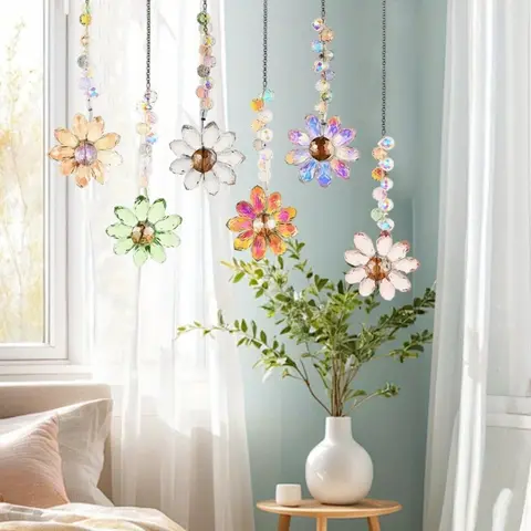 Handmade Shine Suncatchers Set - AB Sparkle Glow Hanging Ornaments with Multi Color Crystal Beads, Acrylic-Resistant Flower Decor, Indoor/Outdoor Garden Christmas Home Gift
