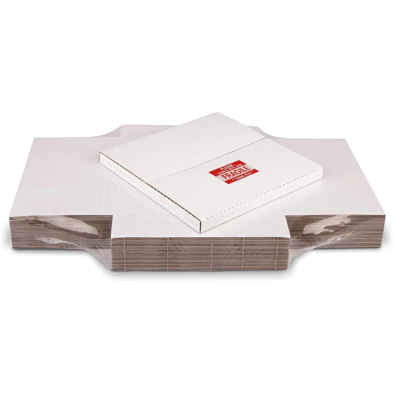 Vinyl Record Mailers 12.8x12.8x1 inch LP Album Shipping Boxes 15 Pack 3mm Thick Corrugated Cardboard Box with Fragile Stickers Easy Fold Multi Depth White
