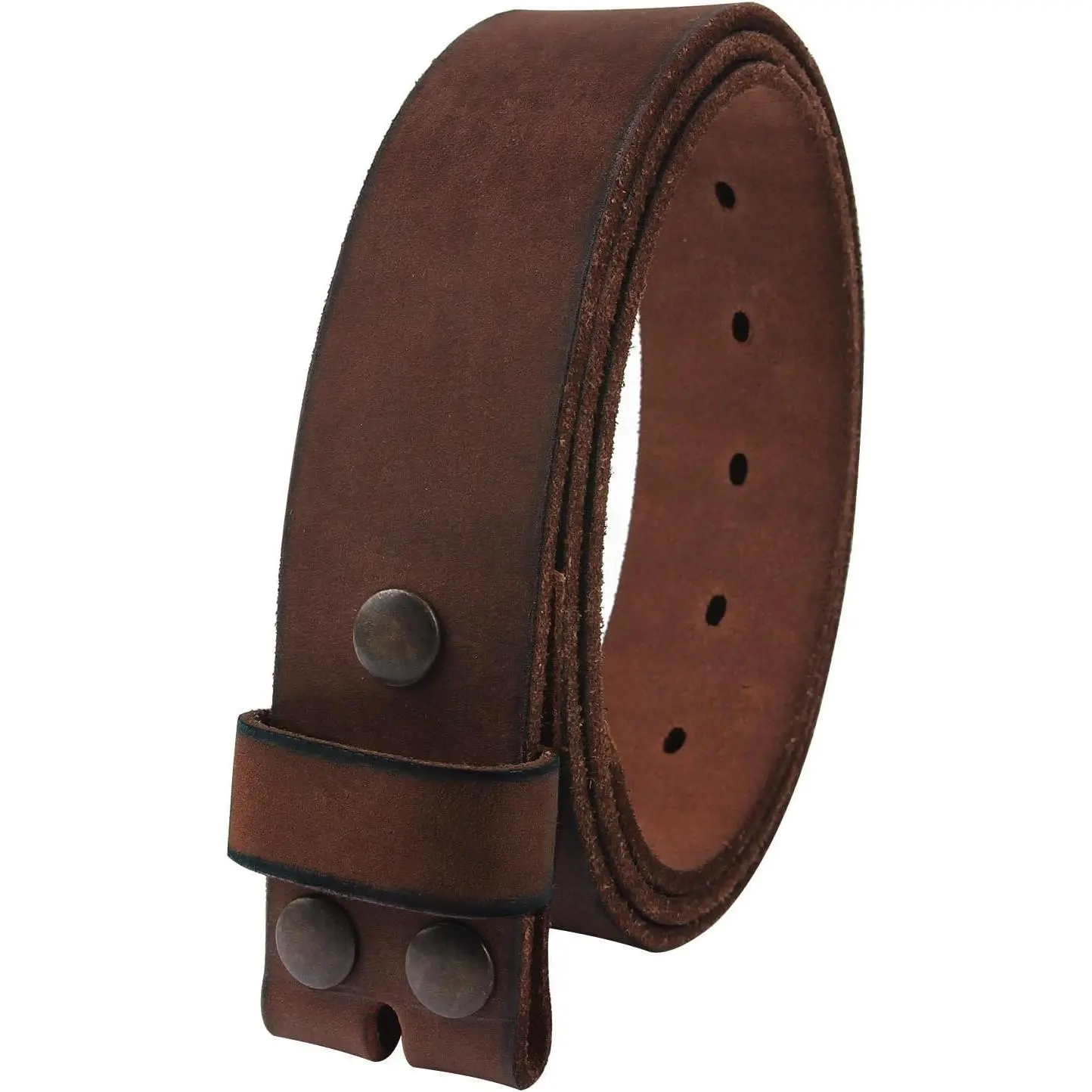 Men's Full Grain Leather Belt Vintage Distressed Style with Snap-On Strap 1 1/2" Wide without Buckle