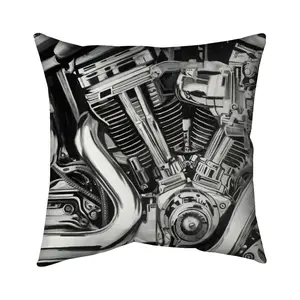360 Stand 16x16 in. Motorcycle Mechanism Focus Pillow - Detailed Biker Theme Print, Polyester Fill, Motorcycle Parts-Inspired Home Decor Soft Furnishing for Bikers, Detailed Print