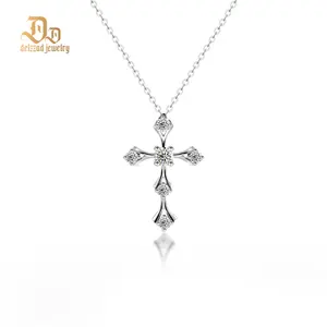 Delzzad Cross Pendant Necklace Synthetic Moissanite 18inches S925 Chain Perfect Christmas Gift for Men Women