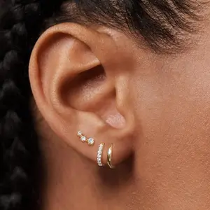 3pcs set of Women's earrings, Middle Eastern luxury daily basic stacked copper inlaid cubic Synthetic Zirconia earring and ear ring, birthday party holiday gift