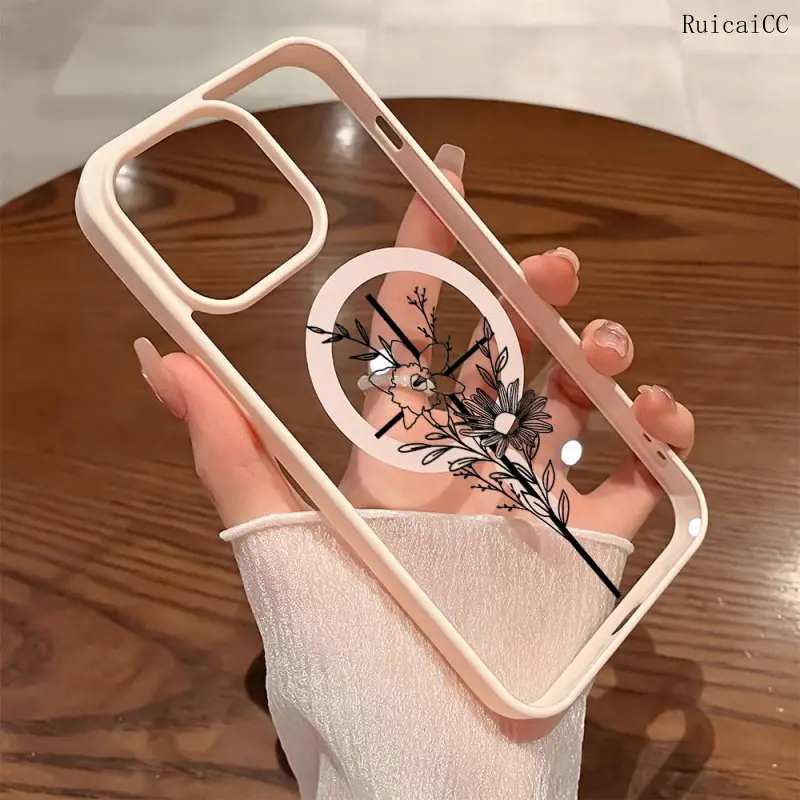 Premium Magnetic MagSafe Ready Phone Cases for iPhone 11/12/13/14/15/16/17/18 Pro Max/Plus/Air, Lightweight Ultra-Thin Y2K Simple Line Flowers Cross Design, Durable Anti-Fall Christmas Customized Protectors for Everyday Use