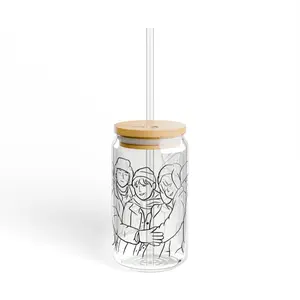 BTS Glass Cup - BTS, Kpop, 16oz. Beer Can Glass w/bamboo lid and straw, reusable glass cup Classic Drinkware