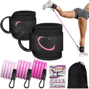 Ankle Resistance Bands with Cuffs, Resistance Bands for Working Out, Home Gym Workout Equipment for Women, Pilates Exercise, , , Glute Ankle Weights - Exercise Guides Included