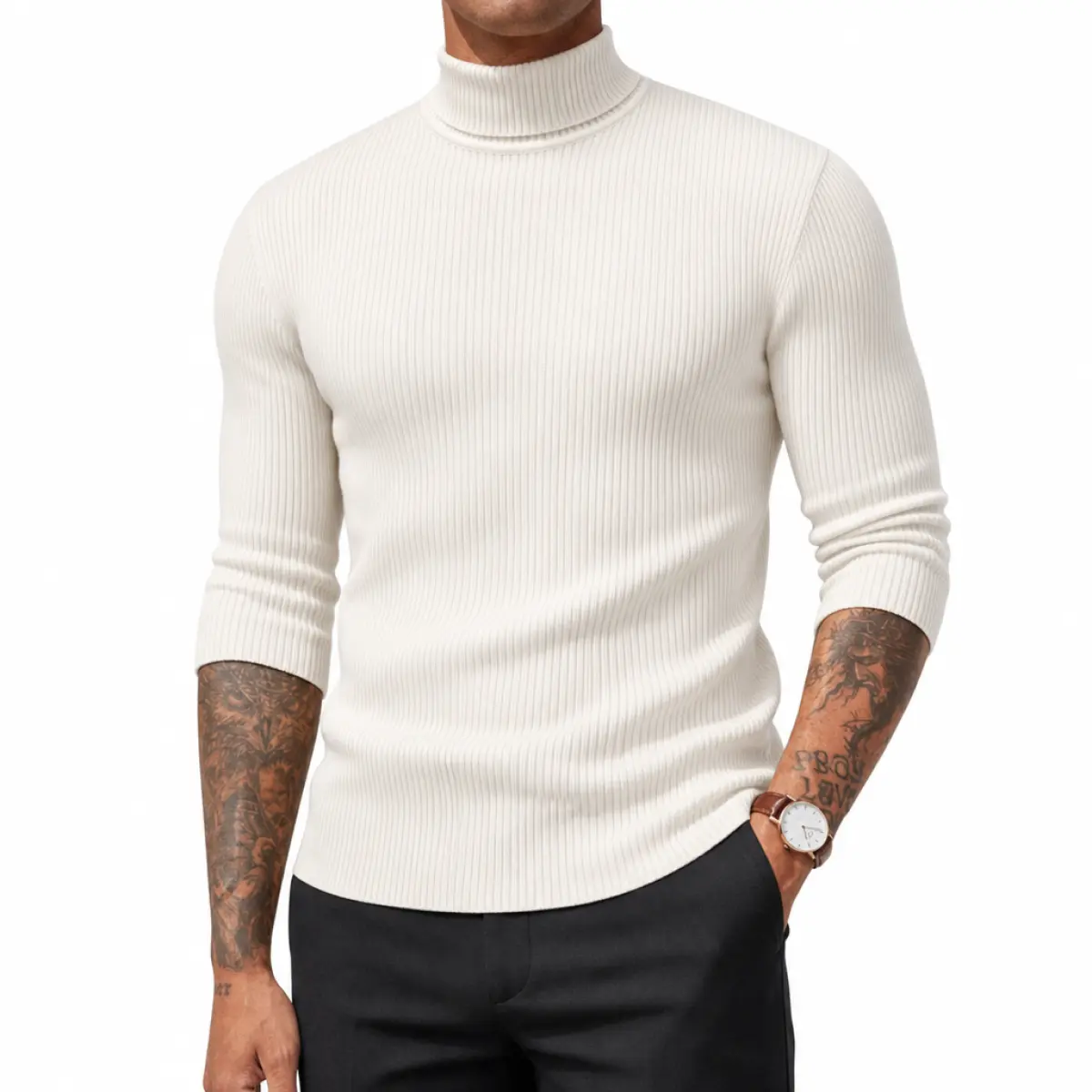 Men's Slim Fit Ribbed Turtleneck Sweater. Old Money Aesthetic Classic Solid Knit Pullover. Smart Casual Long Sleeve Top for Office, Date Night & Winter Layering. Quiet Luxury Form-Fitting Knitwear., Basic, Chic, Thanksgiving, Plain, Halloween, Polyester