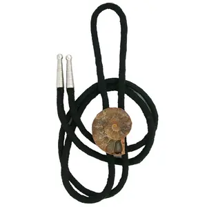 Ammonite Fossil 1 1/3 x 1 1/10 Inch Bolo Tie With Cord And Tips EPBT159/92725