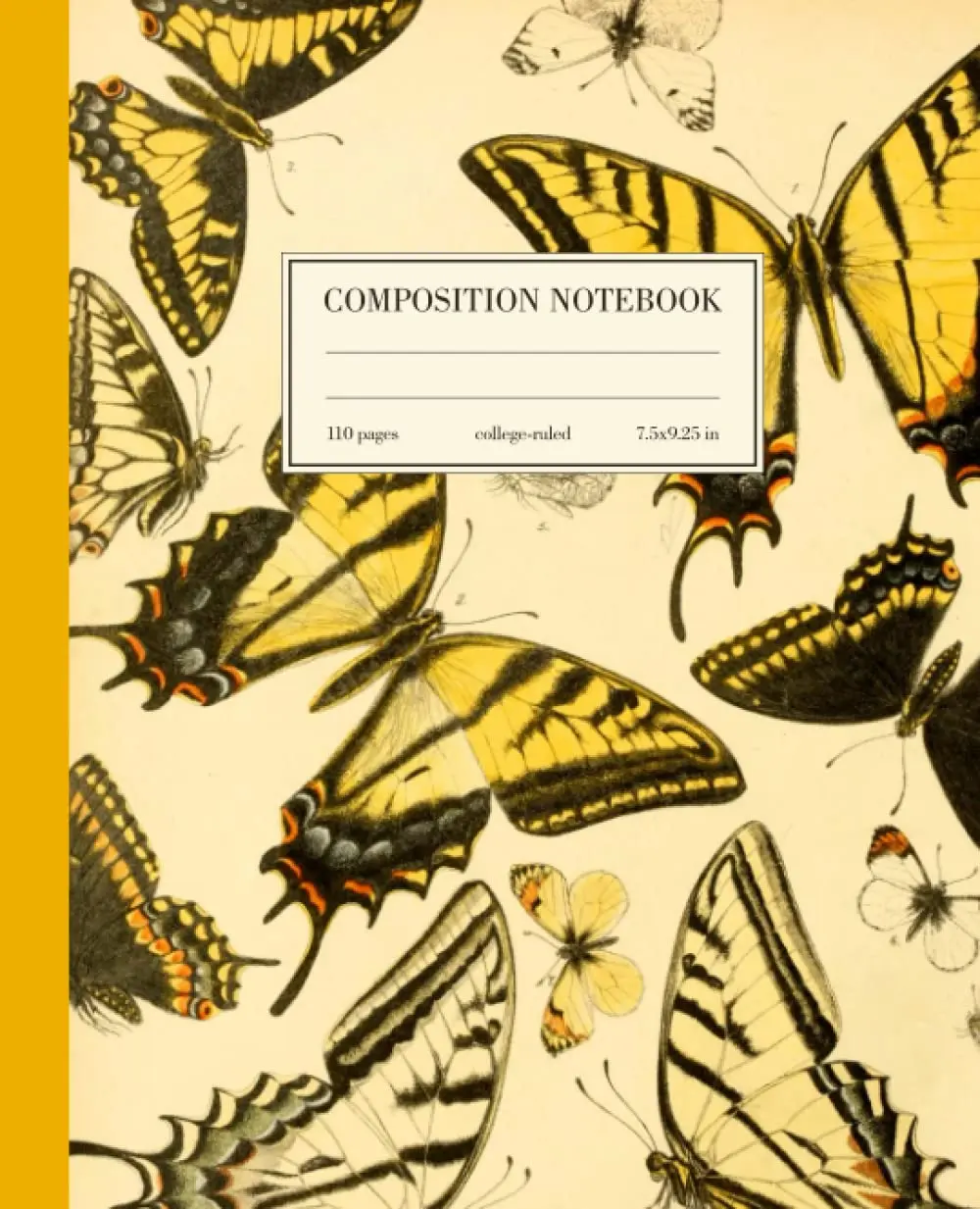 Composition Notebook College Ruled: Yellow Butterfly Vintage Botanical Illustration | Cute Aesthetic Journal For Girls, Teens, Women | Wide Lined