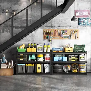 48" W Garage Shelving Heavy Duty, 1500LBS Loads Adjustable Garage Storage Shelves, 3-Tier Metal Shelving Units and Storage Racks, Industrial Utility Shelf,48" Wx18 Dx39 H, Black Organiser Steel Installation Standing Traditional Kitchen