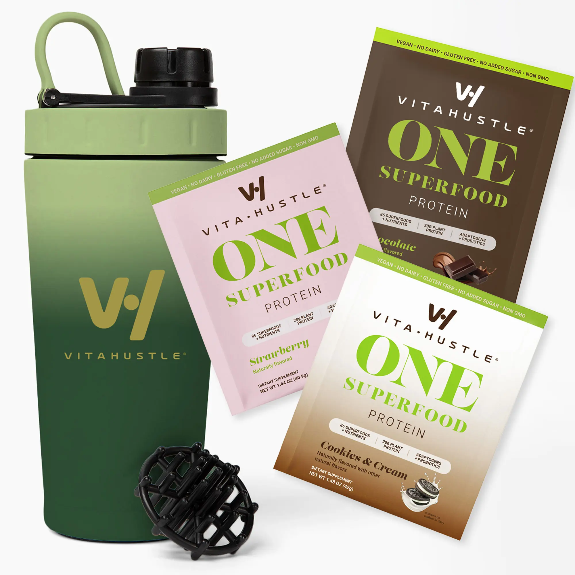 VitaHustle ONE Protein Sampler Variety + Shaker Bottle, Vegan Protein, High Protein Shake VitaHustle ONE Protein Sampler Variety + Shaker Bottle, Vegan Protein, High Protein Shake