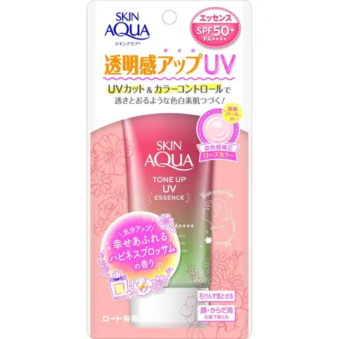 ROHTO SKIN AQUA Tone Up UV Essence - 80g, SPF50+ PA++++, Fragrance-Free Facial Sunscreen with Hyaluronic Acid & Vitamin C, Daily Soothing Hydrating Brightening Lightweight Mousse for Normal Skin, UVA+UVB Shield, Makeup-Friendly Skincare, Tone-Up Glow