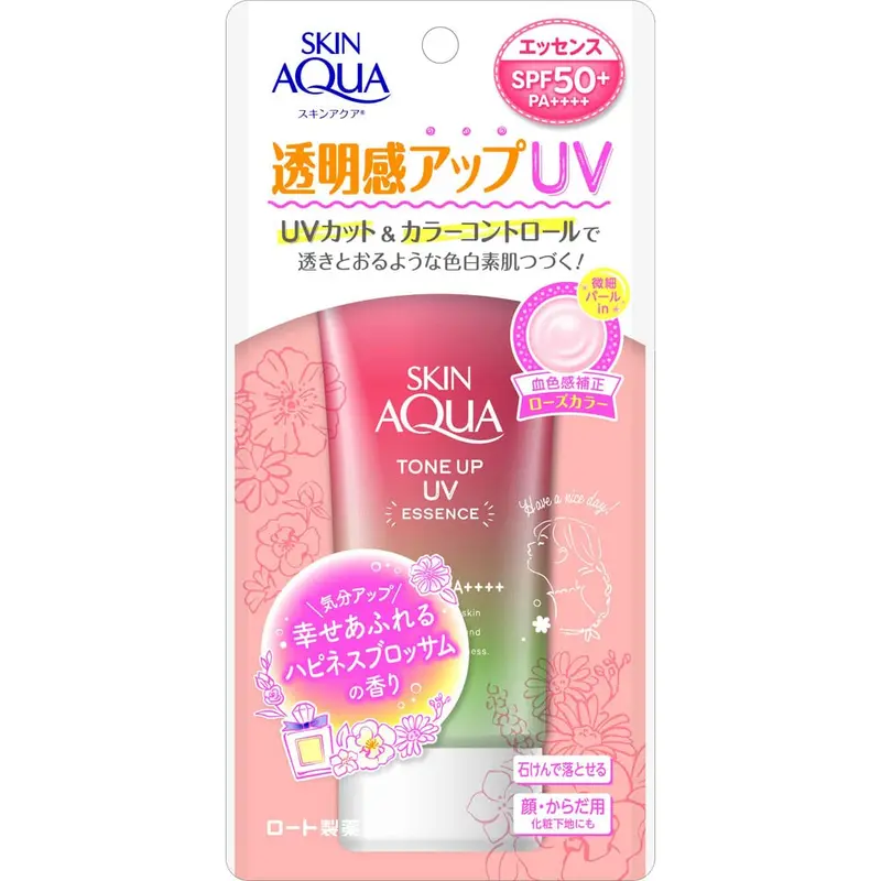ROHTO SKIN AQUA Tone Up UV Essence - 80g, SPF50+ PA++++, Fragrance-Free Facial Sunscreen with Hyaluronic Acid & Vitamin C, Daily Soothing Hydrating Brightening Lightweight Mousse for Normal Skin, UVA+UVB Shield, Makeup-Friendly Skincare, Tone-Up Glow