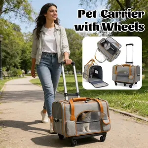 Pet Carrier with Wheels, Cat Carrier, Newly Designed Rolling Travel Bag with Telescopic Handle,Spacious, Durable, Comfortable, and Safe,Ventilated and Breathable, Convenient for Feeding, for Small Dogs and All-Breed Cats