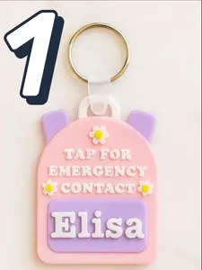 Back to School Emergency Contact Keychain Custom Name Tag for Kids Backpacks with NFC Tap Personalized Safety ID Tag 3D Printed