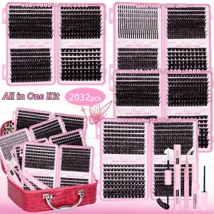Dense Lash Extension Kit DIY Cluster Lashes Gift Packs 4 Boxes Lash Clusters Eyelash Extensions, 80-200D,Thick Spikes, With Bond &Sea l&Remove &Tweezers, Easy DIY Salon Look at Home Long-Lasting Glam for Beginners