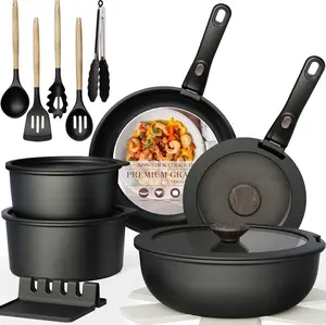 Non Stick Cookware Set | Premium Granite Pots Pans | Kitchen Cooking Set with Utensils | Complete Home Cook Kit