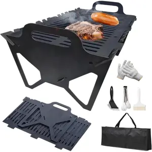 Slot Grill - Collapsible BBQ Grill For Easy Storage Steel, Stainless Steel Slot Grill Collapsible BBQ Grill, Portable Fire Pit For Camping, Travel, Party, Outdoor Cooking(15.7 * 3.9 * 8.6 in)