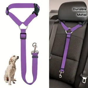 Adjustable Pet Car Seat Belt with 2-in-1 Nylon Lead and Rear Seat Belt - Durable Purple Dog Harness for Secure Travel, Hand Wash Only, Dog Seat Belt, Sturdy Metal Buckles
