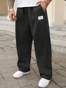 Men's Solid Color Plus Size Casual Sweatpants, Loose Fit Work Pants with Pockets, Comfortable Fashion for Daily Wear