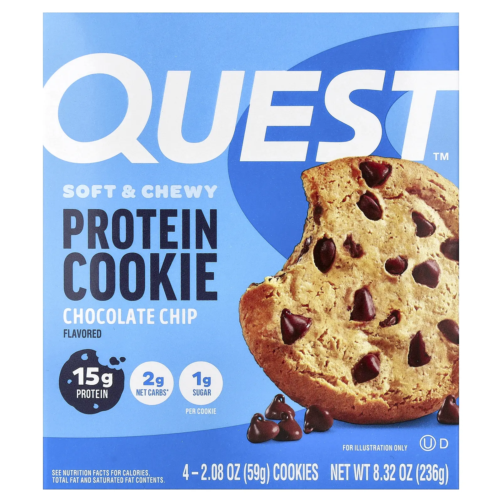 Quest Nutrition Protein Cookie, Chocolate Chip, 4 Cookies, 2.08 oz (59 g) Each