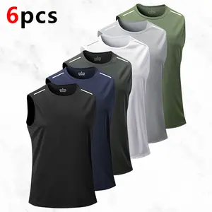 6 Pack Tank Top Sleeveless Athletic Shirt Summer Quick Dry Fabric Reflective Stripe Fashion Design Breathable Comfortable Outdoor Workout Essential