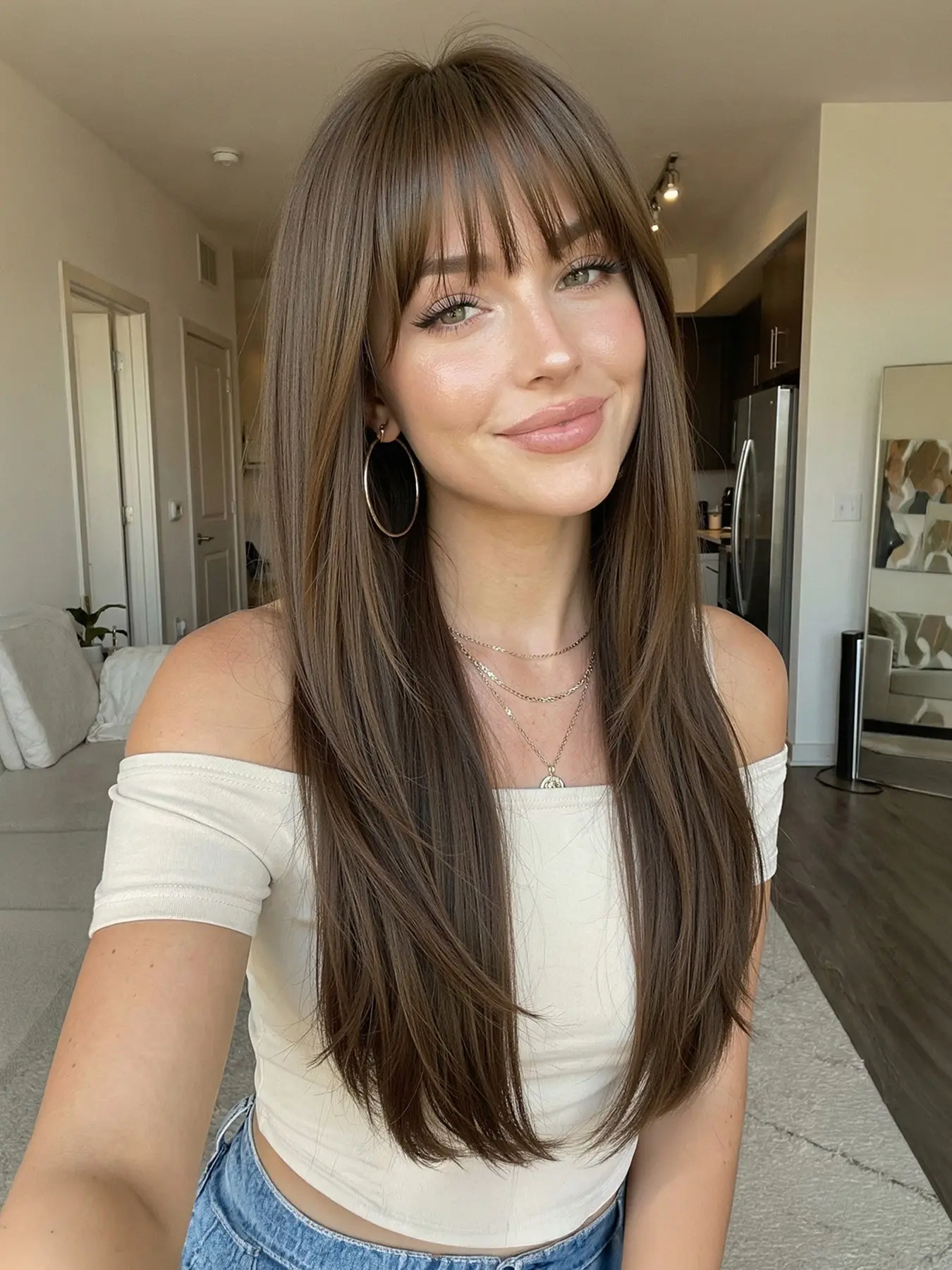 24 Inch Long Straight Hair Wig, Full Bangs Women's Wig, High Temperature Resistant Fashion Casual Wig, All Seasons, Beginner Friendly Wig