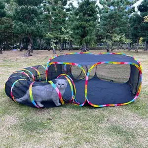 Outdoor Cat Enclosures Portable Cat Playground Catio Mesh Tent Circle Playpen Tunnel for Kitty Rabbit Puppy and Small Animals