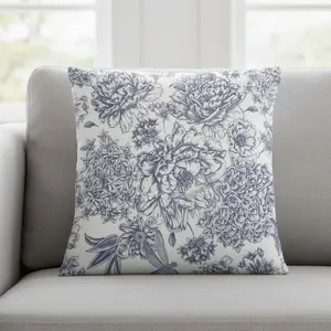 Blue & Farmhouse Block Print Flower Pillowcases 2-Piece Set, Vintage Neutral Decorative Throw Pillows for Home Decoration