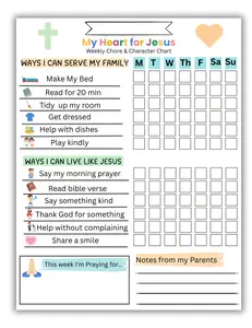 My Heart for Jesus Chore & Faith Chart with Reusable Dry Erase Sleeve