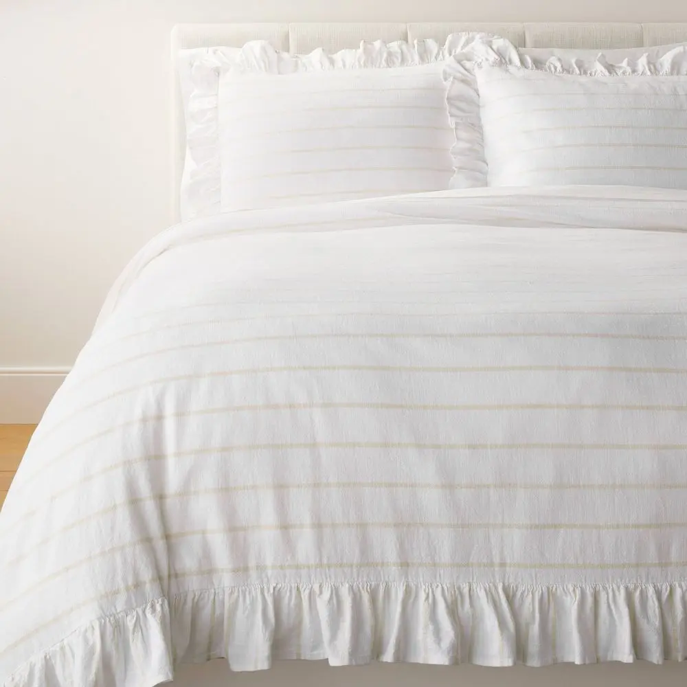 Threshold Studio McGee Full/Queen Yarn Dye Stripe Duvet Set - White/Khaki