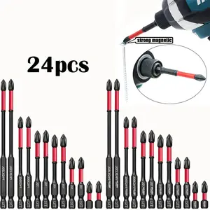 PH2 Magnetic Drill Bit Set 24pcs 12-Pack 1-6 Inch S2 Steel Anti-Slip Impact-Ready for Drill & Driver 1/4" Hex Shank Strong Magnetic
