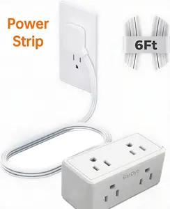 6ft White Flat 45° Right-Angle Slim Plug Extension Cord - 6-Outlet Wall-Mountable ETL Certified Power Socket Expander for Cruise Travel, Home Office (Multi Plug & Wall Outlet Extender)