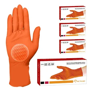 50-Pair Orange Heavy-Duty Nitrile Industrial Grade - Oil/Water Resistant with Diamond Texture Grip Durable Cleaning Gloves