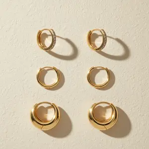6 Piece Earring Set Gold Plated Huggies 