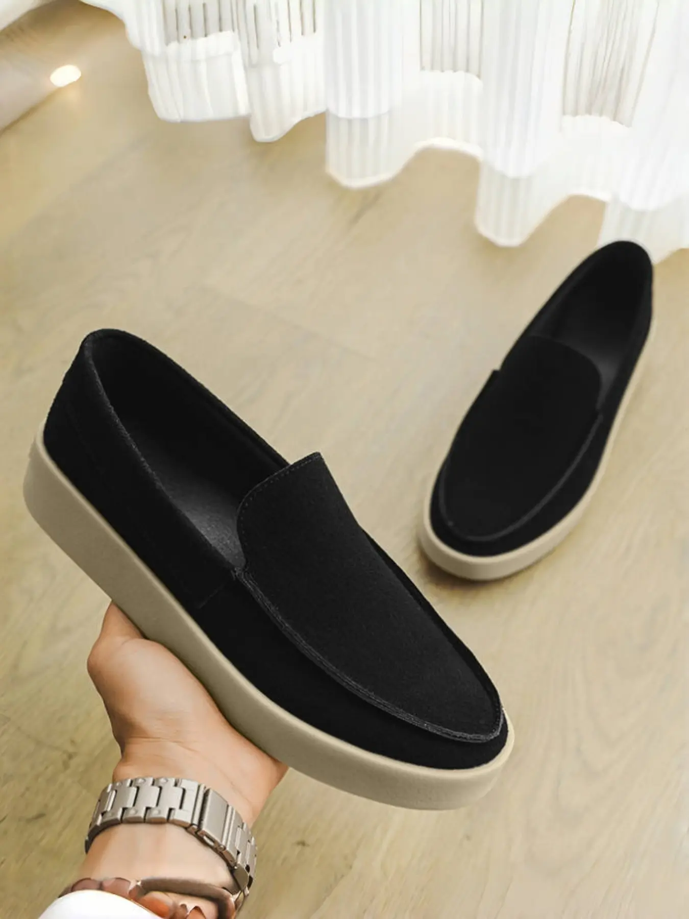 Men's Casual Comfortable PU Leather Loafers, Simple Color Design, Thick Sole, Versatile Style for Daily Wear & Easy Flat Footwear, Walking Shoes