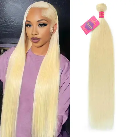 Women's 14A Grade 100% Unprocessed Brazilian Classic Straight Strands Human Hair Bundles, 613 Yaki Sew-In Hair Bundles, 100g Sleek Look Weave Extensions