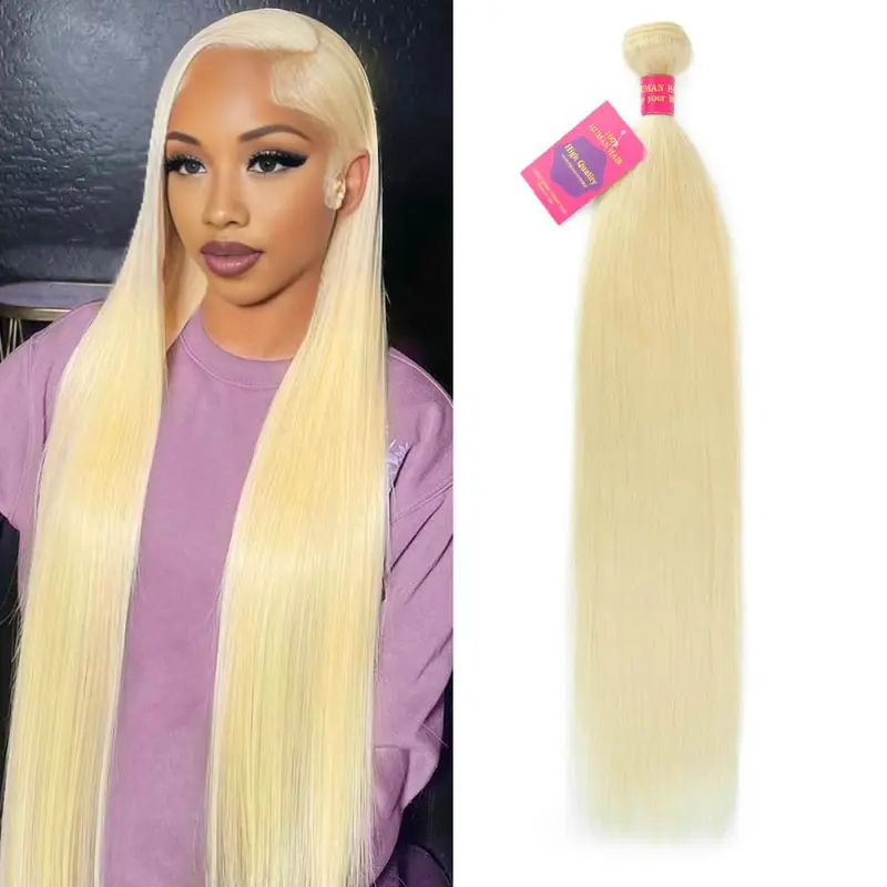 Women's 14A Grade 100% Unprocessed Brazilian Classic Straight Strands Human Hair Bundles, 613 Yaki Sew-In Hair Bundles, 100g Sleek Look Weave Extensions