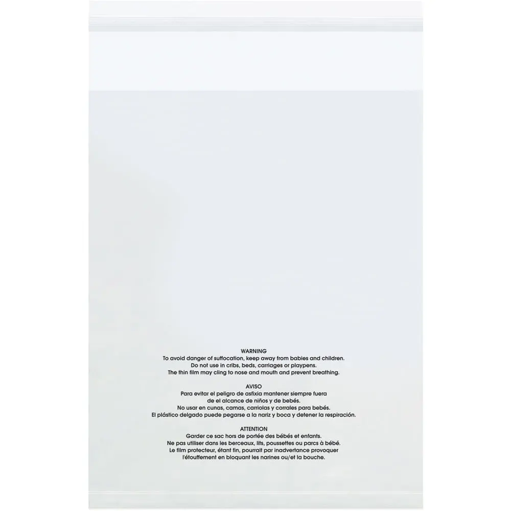 Box Partners PMR121615100 Resealable Poly Bags, 12x16 in, 1.5 Mil with Peel Off Strip, Warning Print (Informs Customers, Printed in English-Spanish-French) for Children - Pack of 100