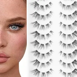 Natural-Looking Fluffy False Eyelashes with Clear Adhesive Tape, 10 Pairs for Eye Makeup, Comfortable Daily Wear for Women and Girls