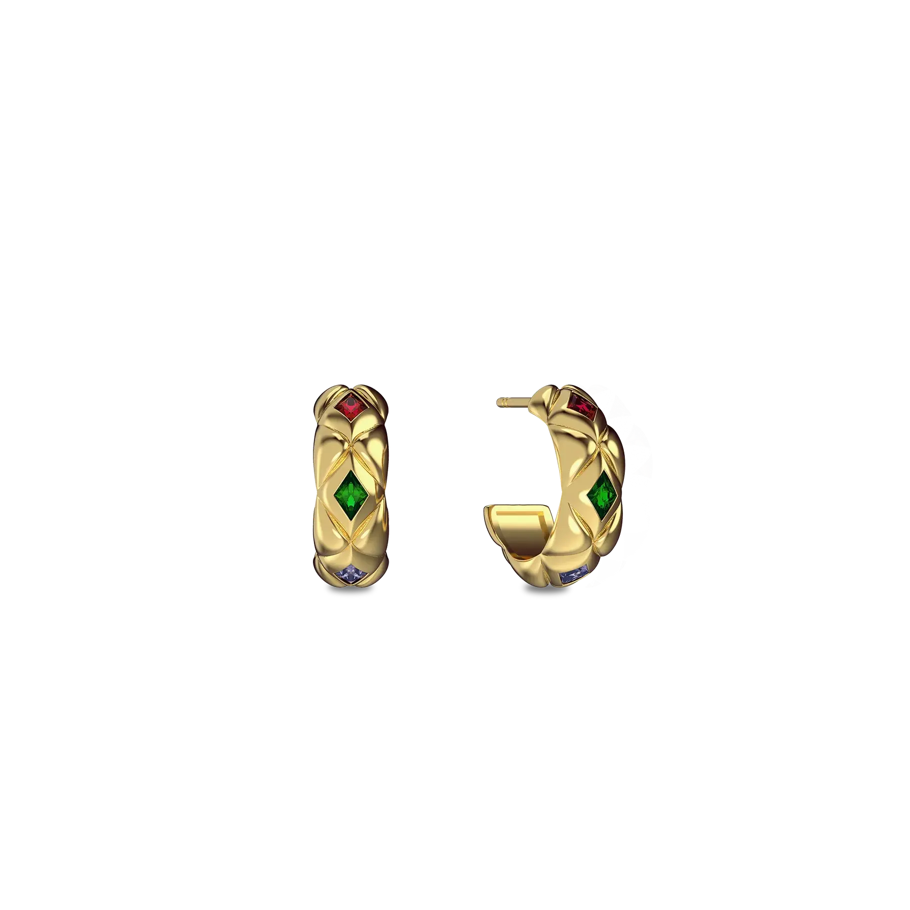 PASCAL Argyle Gemstone Hoop Earrings for Women 18K Gold Plated Geometric Hoop Earrings with Lab-Grown Gemstones Vintage Jewelry Gift