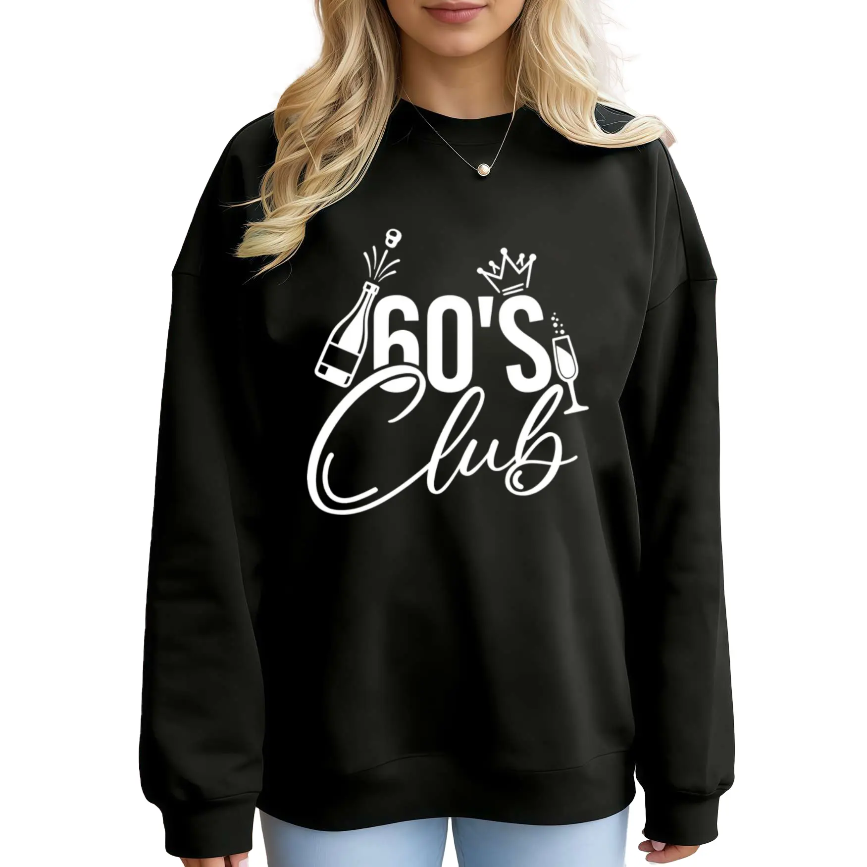 Vintage 60s Long Sleeve Sweatshirt – Breathable, Comfortable Women's Top for 60th Birthday Celebrations and Retro Club Outfits Fabrics Hoodie