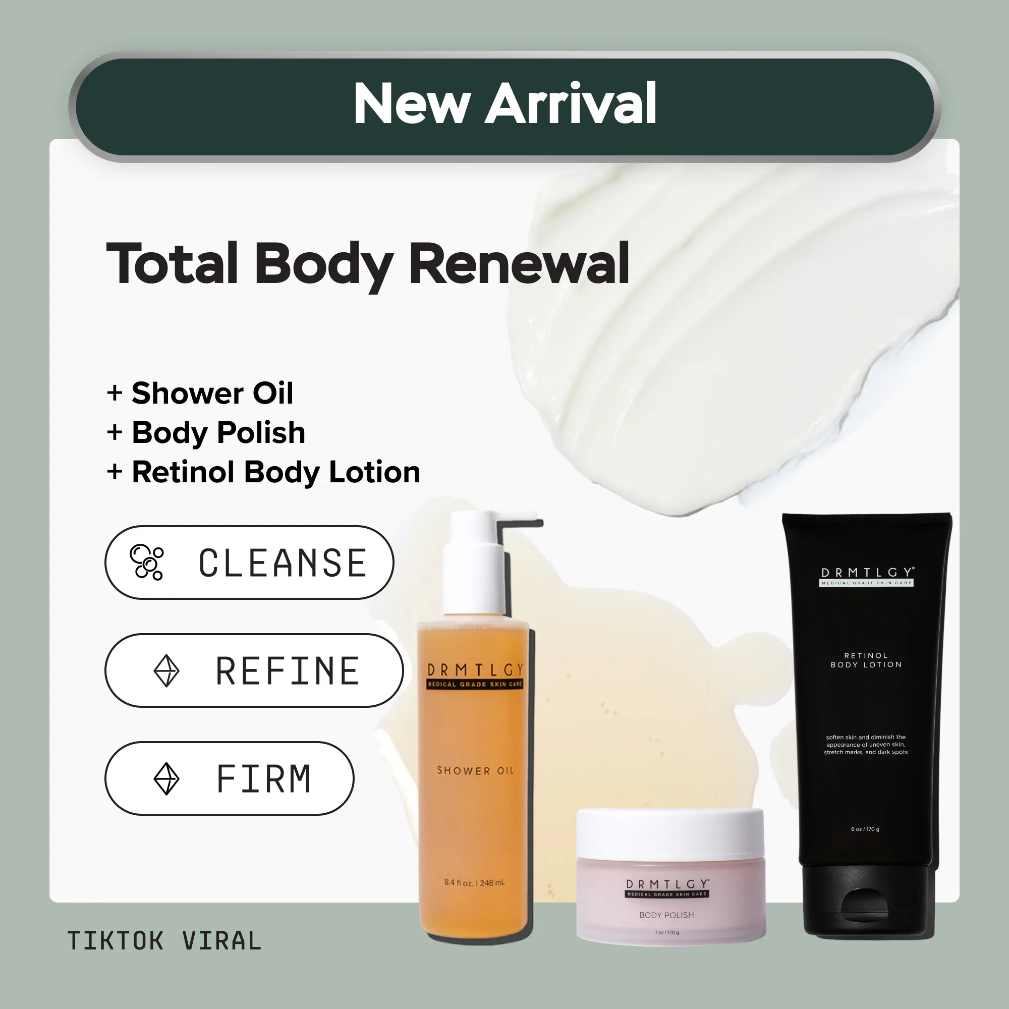 Total Body Renewal: Retinol Body Lotion Improves the Look of Crepey Skin, Shower Oil Deeply Hydrates, and Body Polish Gently Exfoliates