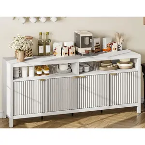 2 Open Drawers & Shelves – Fluted Wooden Storage Cabinet with 4 Doors, Multi-Functional TV Console & Entertainment Center –Modern Farmhouse Buffet Sideboard –  Living Room Accent Furniture