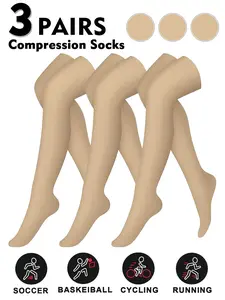 Knee-Thigh High Compression Stockings, 15-20mmhg Support, Sports & Recovery Gear, Unisex Design, All Season Use, Tight-Fit Compression Socks